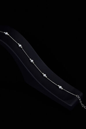 925 Ayar Gümüş Rodyum Kaplama Dorika Toplu İncili Kadın Bileklik