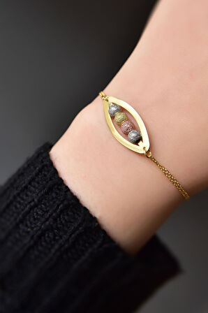 925 Ayar Gümüş Gold Kaplama Tasarım Üç Renkli Sim Dorika Toplu Bileklik