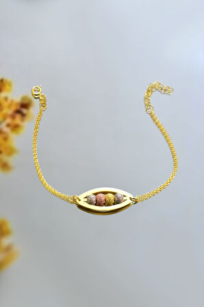 925 Ayar Gümüş Gold Kaplama Tasarım Üç Renkli Sim Dorika Toplu Bileklik