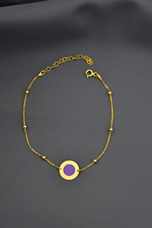 925 Ayar Gümüş Parlayan Rüya Serisi Tasarım Yuvarlak Ebruli Cam Boyalı Top Zincirli Bileklik