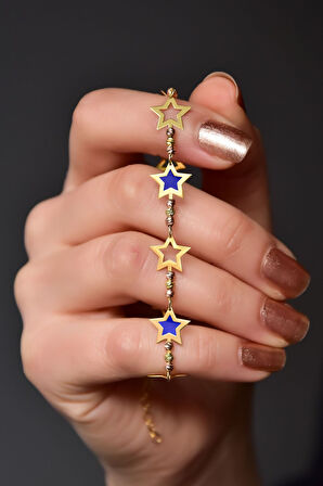 925 Ayar Gümüş Dorika Toplu Parlayan Rüya Serisi Ebruli Cam Boyalı Dilek Yıldızları Bileklik