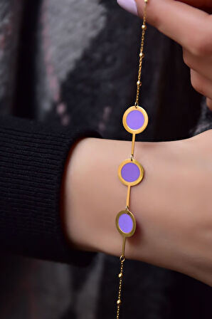 925 Ayar Gümüş Gold Kaplama Parlayan Rüya Serisi Yuvarlak Tasarım Ebruli Cam Boyalı Bileklik