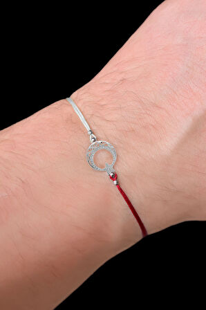 925 Ayar Gümüş Rodyum Kaplama Kırmızı Beyaz Türkiye ,Taraftar Desenli Ayyıldız Erkek Bileklik