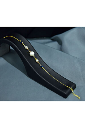 925 Ayar Gümüş Gold Kaplama Zarif Incili, Dört Renk Dorika Toplu Bileklik