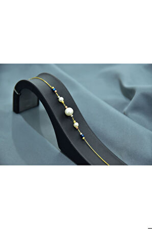 925 Ayar Gümüş Gold Kaplama Zarif Incili, Dört Renk Dorika Toplu Bileklik