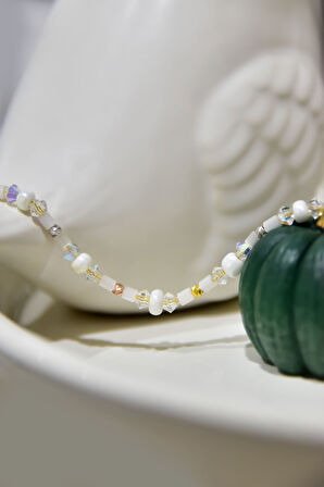 925 Ayar Gümüş Gold Kaplama Helezon Boncuklu, Şeffaf Beyaz Kristal Boncuk Bileklik