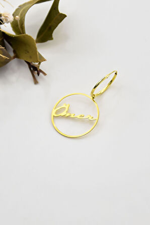 925 Ayar Gümüş Gold Kaplama Tekli Isim Halka Kadın Küpe Uvpts300014