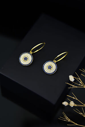 925 Ayar Gümüş Gold Kaplama Büyük Boy Nazar Halka Kadın Küpe Uvpts300017