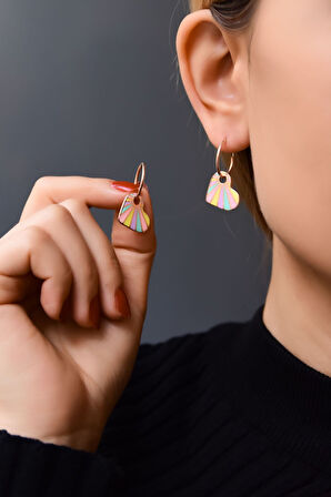 925 Ayar Gümüş Rose Kaplama Mineli Kalp Küpe