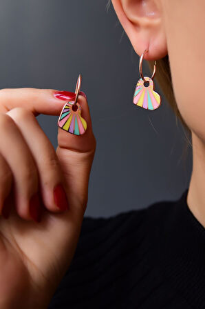 925 Ayar Gümüş Rose Kaplama Mineli Kalp Küpe