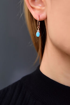 925 Ayar Gümüş Rose Kaplama Oval Opal Taşlı Halka