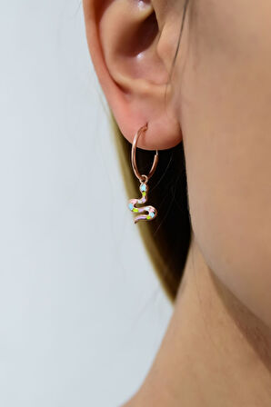 925 Ayar Gümüş Rose Kaplama Mineli Yılan Halka Küpe