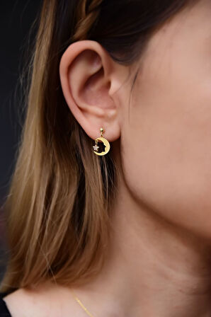 925 Ayar Gümüş Gold Kaplama Atatürk Silüeti Küpe