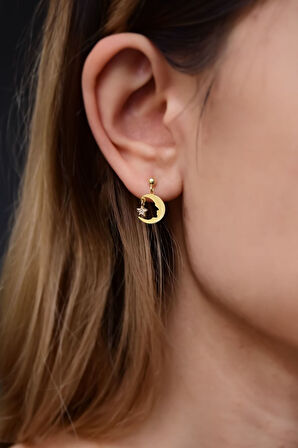 925 Ayar Gümüş Gold Kaplama Atatürk Silüeti Küpe