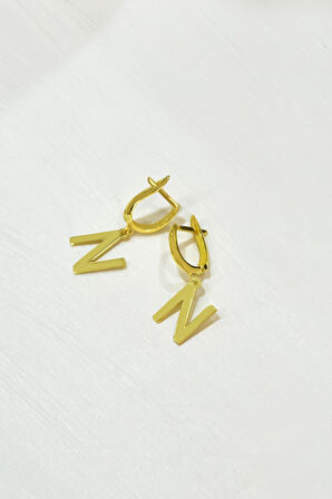 925 Ayar Gümüş Gold Kaplama Harf Halka Küpe