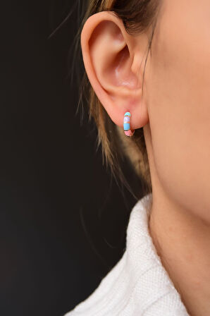 925 Ayar Gümüş Rose Kaplama Renkli Mineli Halka Küpe