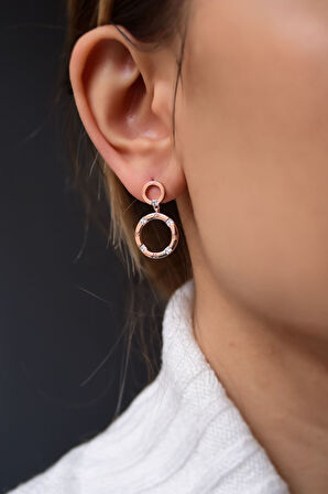 925 Ayar Gümüş Rose Kaplama Çivili Roma Rakamlı Halka Küpe