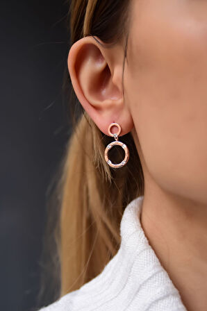 925 Ayar Gümüş Rose Kaplama Çivili Roma Rakamlı Halka Küpe