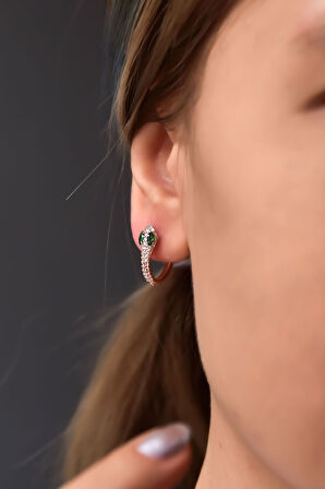 925 Ayar Gümüş Rose Kaplama Tasarım Taşlı Yılan Küpe