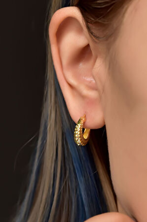 925 Ayar Gümüş Gold Kaplama Tasarım Dövme Desenli Halka Küpe