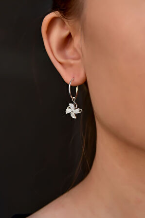 925 Ayar Gümüş Rodyum Kaplama Wind Rose Halka Küpe