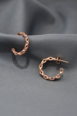 925 Ayar Gümüş Rose Kaplama Zincir Halka Küpe