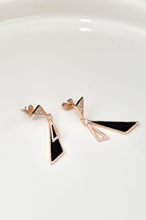 925 Ayar Gümüş Rose Kaplama Tasarım Geometrik Şekilli Küpe