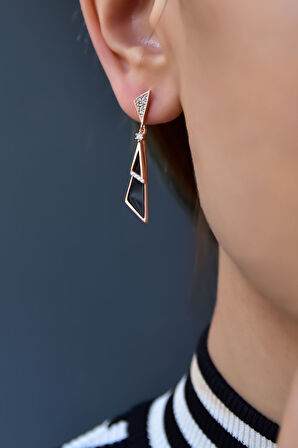 925 Ayar Gümüş Rose Kaplama Tasarım Geometrik Şekilli Küpe