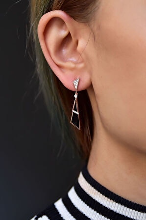 925 Ayar Gümüş Rose Kaplama Tasarım Geometrik Şekilli Küpe