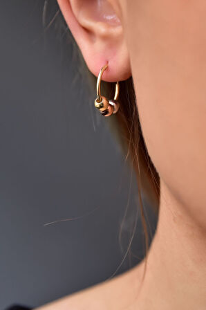 925 Ayar Gümüş Gold Kaplama Üç Renk Toplu Halka Küpe