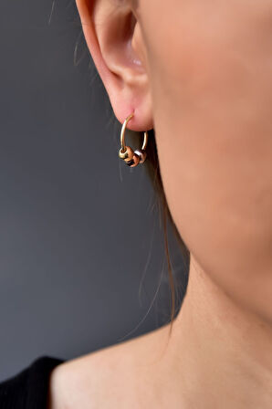 925 Ayar Gümüş Gold Kaplama Üç Renk Toplu Halka Küpe