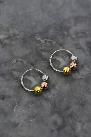 925 Ayar Gümüş Rodyum Kaplama Üç Renkli Toplu Halka Küpe