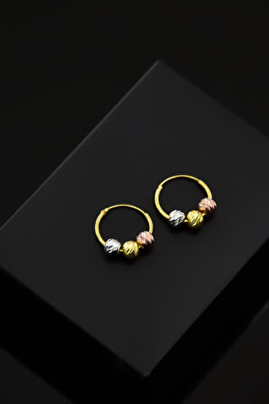 925 Ayar Gümüş Gold Kaplama Üç Renk Dorika Toplu Halka Küpe