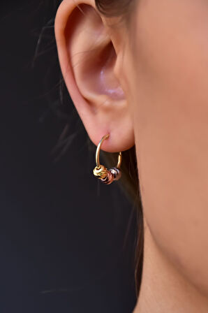 925 Ayar Gümüş Gold Kaplama Üç Renk Dorika Toplu Halka Küpe