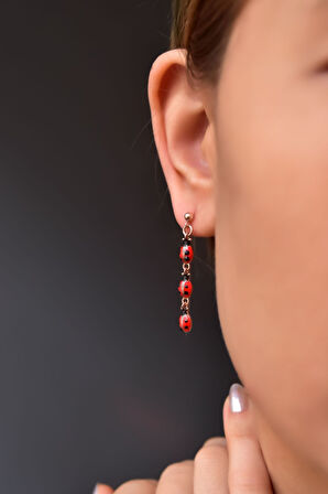 925 Ayar Gümüş Rose Kaplama Kayan Uğur Böceği Küpe