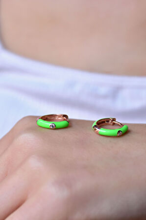 925 Ayar Gümüş Rose Kaplama Yeşil Mineli Taşlı Halka Küpe