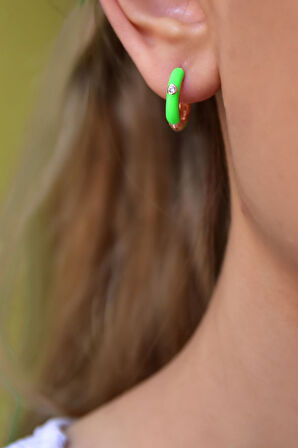 925 Ayar Gümüş Rose Kaplama Yeşil Mineli Taşlı Halka Küpe