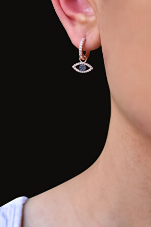 925 Ayar Gümüş Rose Kaplama Mavi Göz Halka Küpe