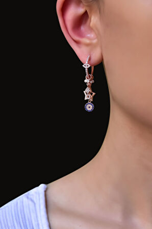 925 Ayar Gümüş Rose Kaplama Tasarım Tekli Şans Küpe