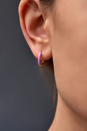 925 Ayar Gümüş Gold Kaplama Lila Mineli Halka Küpe