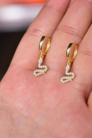 925 Ayar Gümüş Gold Kaplama Zirkon Taşlı Yılan Halka Küpe