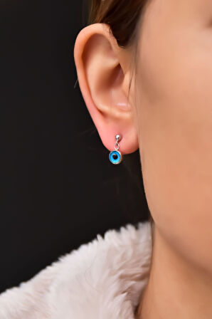 925 Ayar Gümüş Rodyum Kaplama Çivili Cam Göz Küpe