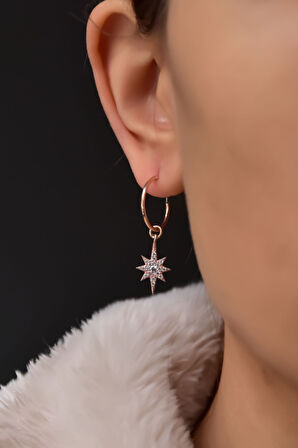 925 Ayar Gümüş Gold Kaplama Zirkon Taşlı Kutup Halka Küpe