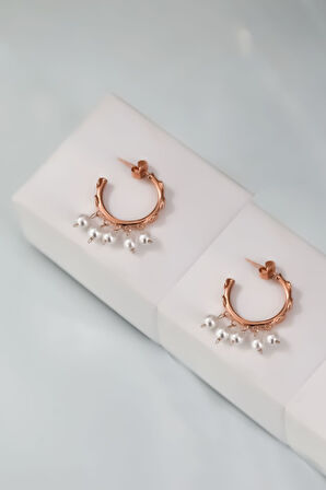 925 Ayar Gümüş Rose Kaplama Inci Taşlı Shakira Halka Küpe