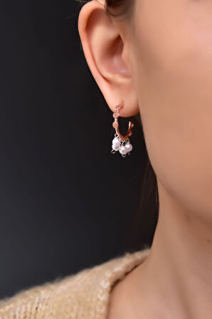 925 Ayar Gümüş Rose Kaplama Inci Taşlı Shakira Halka Küpe