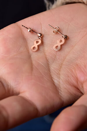 925 Ayar Gümüş Rose Kaplama Sonsuzluk Çivili Küpe