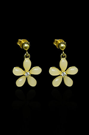 925 Ayar Gümüş Gold Kaplama Ay Taşlı Yasemin Çiçeği Çivili Küpe