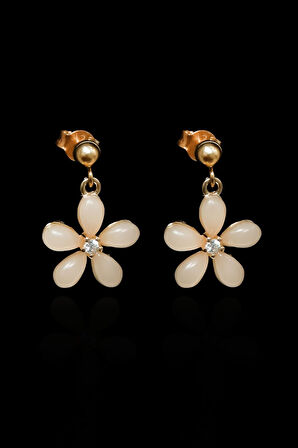 925 Ayar Gümüş Rose Kaplama Ay Taşlı Yasemin Çiçeği Çivili Küpe