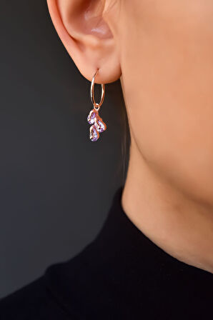 925 Ayar Gümüş Rose Kaplama Haziran Ayı Doğum Taşlı Kübik Drop Küpe