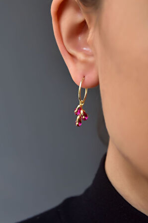 925 Ayar Gümüş Gold Kaplama Ocak Ayı Doğum Taşlı Kübik Drop Küpe